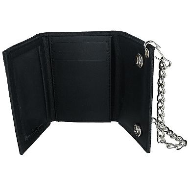 Men's Leather Eagle Imprint Trifold Chain Wallet