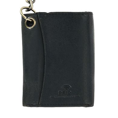 Men's Rfid Vintage Leather Trifold Chain Wallet