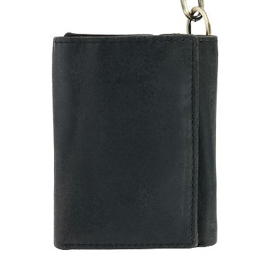 Men's Rfid Vintage Leather Trifold Chain Wallet
