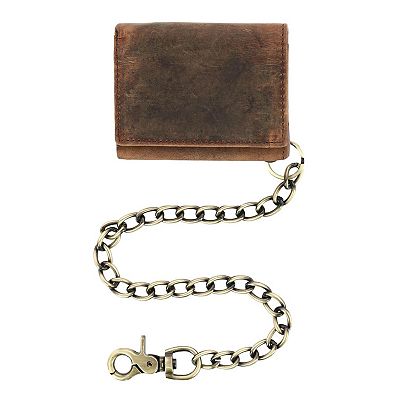 Cazoro Men's RFID Vintage Leather Trifold Chain Wallet