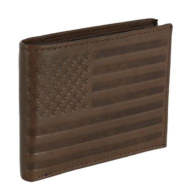 CTM Men's Leather American Flag Embossed fold Wallet
