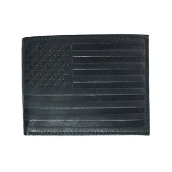 CTM Men's Leather American Flag Embossed fold Wallet