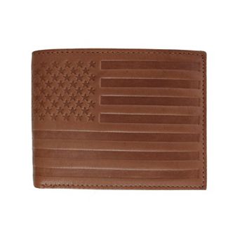 CTM Men's Leather American Flag Embossed fold Wallet