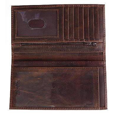 CTM Hunter Leather Distressed Checkbook Cover Wallet