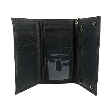 CTM Men's Hunter Leather Long Trifold Chain Wallet