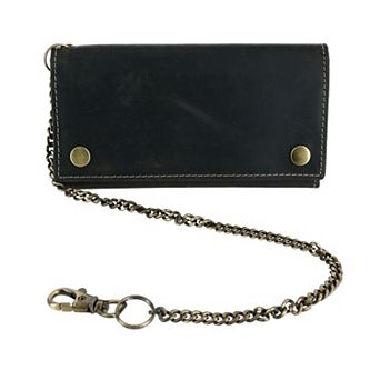 Men's Hunter Leather Long Trifold Chain Wallet