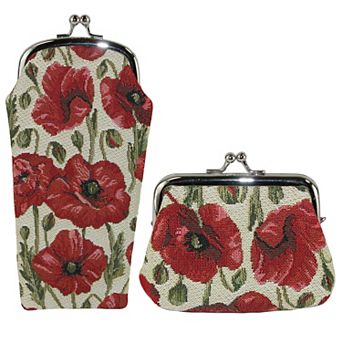 Women's Poppy Print Tapestry Glasses Case And Coin Purse Set