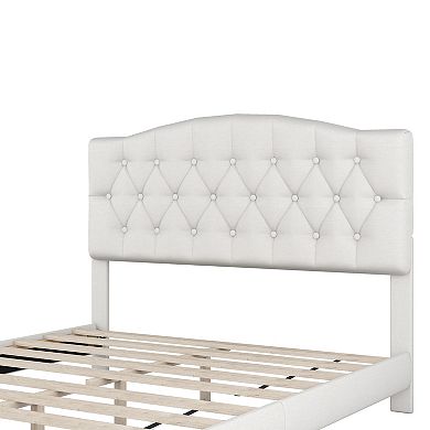 Merax Upholstered Platform Bed With Saddle Curved Headboard