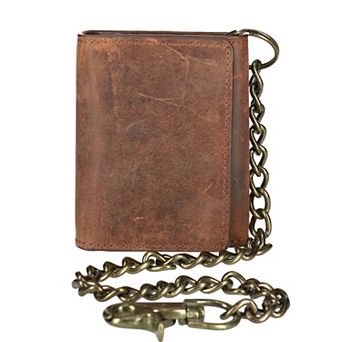 Men's Crazy Horse Leather Rfid Trifold Chain Wallet