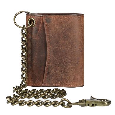 CTM Men's Crazy Horse Leather RFID Trifold Chain Wallet