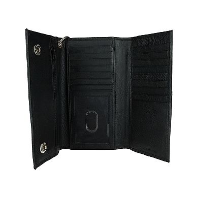 CTM Men's Pebble Grain Leather RFID Long Trifold Trucker Chain Wallet