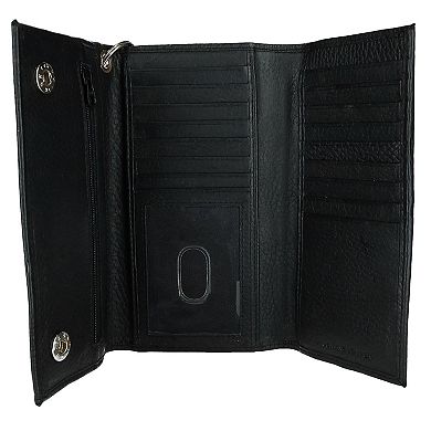 Men's Pebble Grain Leather Rfid Long Trifold Trucker Chain Wallet