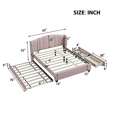 Merax Upholstered Platform Bed With Wingback Headboard