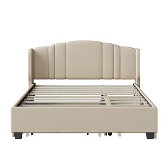 Merax Upholstered Platform Bed With Wingback Headboard