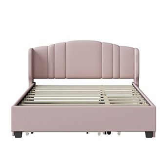 Merax Upholstered Platform Bed With Wingback Headboard