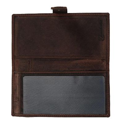 Vintage Leather Rfid Checkbook Cover Wallet With Snap Closure