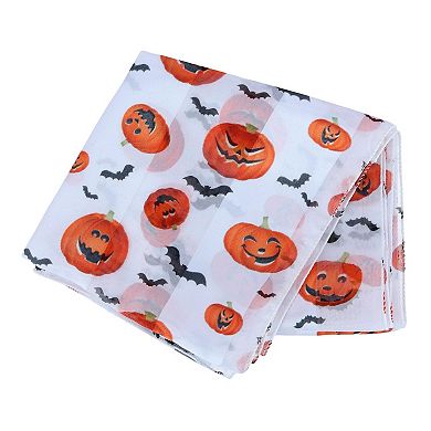 Ctm Women's Halloween Pumpkin And Bat Holiday Print Lightweight Scarf