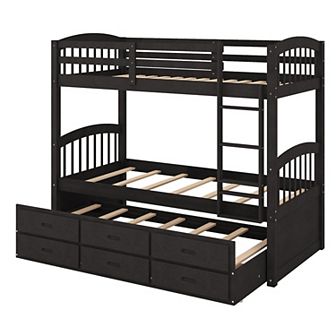 Merax Twin Over Twin Wood Bunk Bed With Trundle And Drawers