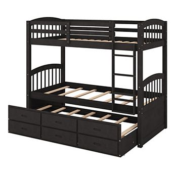 Merax Twin Over Twin Wood Bunk Bed With Trundle And Drawers
