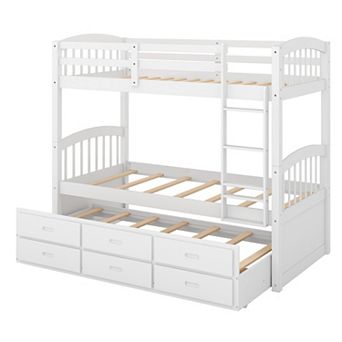 Merax Twin Over Twin Wood Bunk Bed With Trundle And Drawers