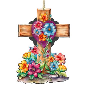 Easter Floral Cross Wooden Ornaments By G. Debrekht