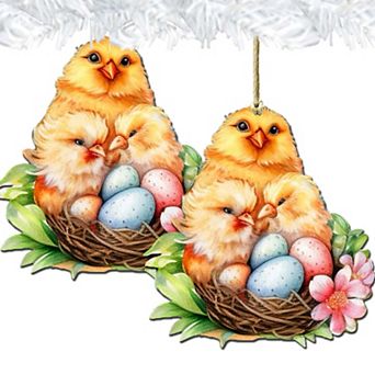 Spring Chicks Wooden Ornaments Set Of 2 By G. Debrekht