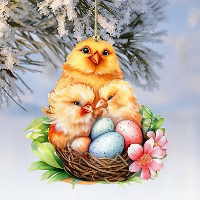 Spring Chicks Wooden Ornaments Set Of 2 By G. Debrekht
