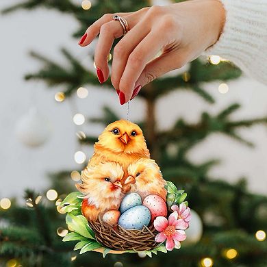 Spring Chicks Wooden Ornaments Set Of 2 By G. Debrekht