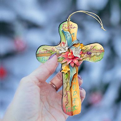 Easter Cross With Doves Wooden Ornaments Set Of 2 By G. Debrekht