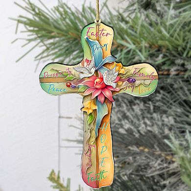 Easter Cross With Doves Wooden Ornaments Set Of 2 By G. Debrekht