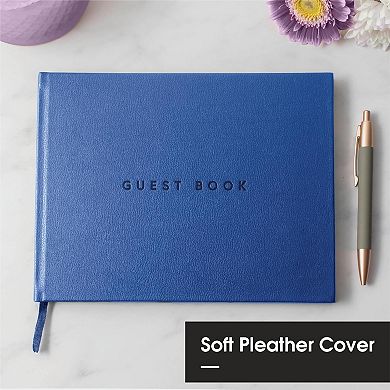 The Useful Co. Classic Guest Book, Guest Book Alternative For Party, Leather Cover - Blue