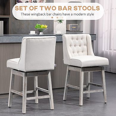 Homcom Counter Height Bar Stools Set Of 2, 180 Swivel Barstools Beige