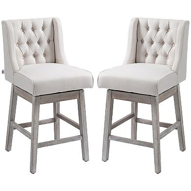 Homcom Counter Height Bar Stools Set Of 2, 180 Swivel Barstools Beige