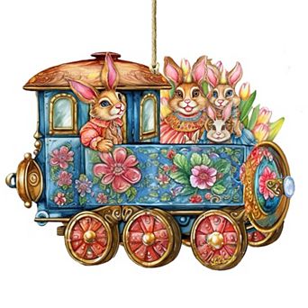 Easter Bunny Train Wooden Ornaments By G. Debrekht