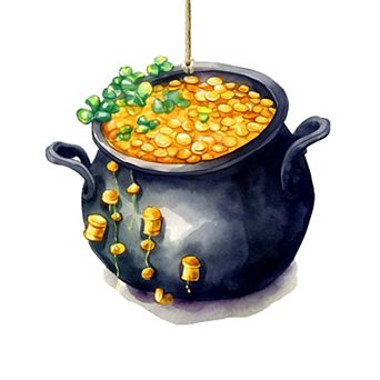 Irish Pot Of Gold Wooden Ornament By G. Debrekht