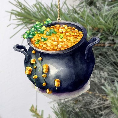 Irish Pot Of Gold Wooden Ornament By G. Debrekht