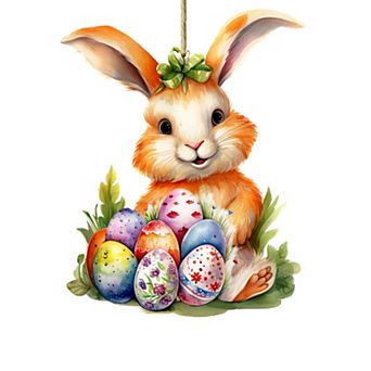 Bunny With Eggs Wooden Ornament By G. Debrekht