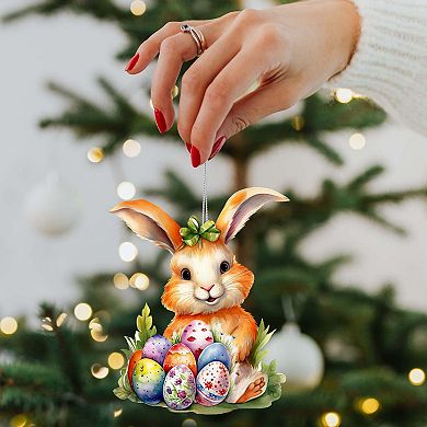 Bunny With Eggs Wooden Ornament By G. Debrekht