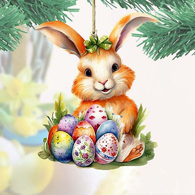 Bunny With Eggs Wooden Ornament By G. Debrekht