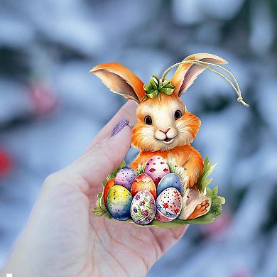 Bunny With Eggs Wooden Ornament By G. Debrekht