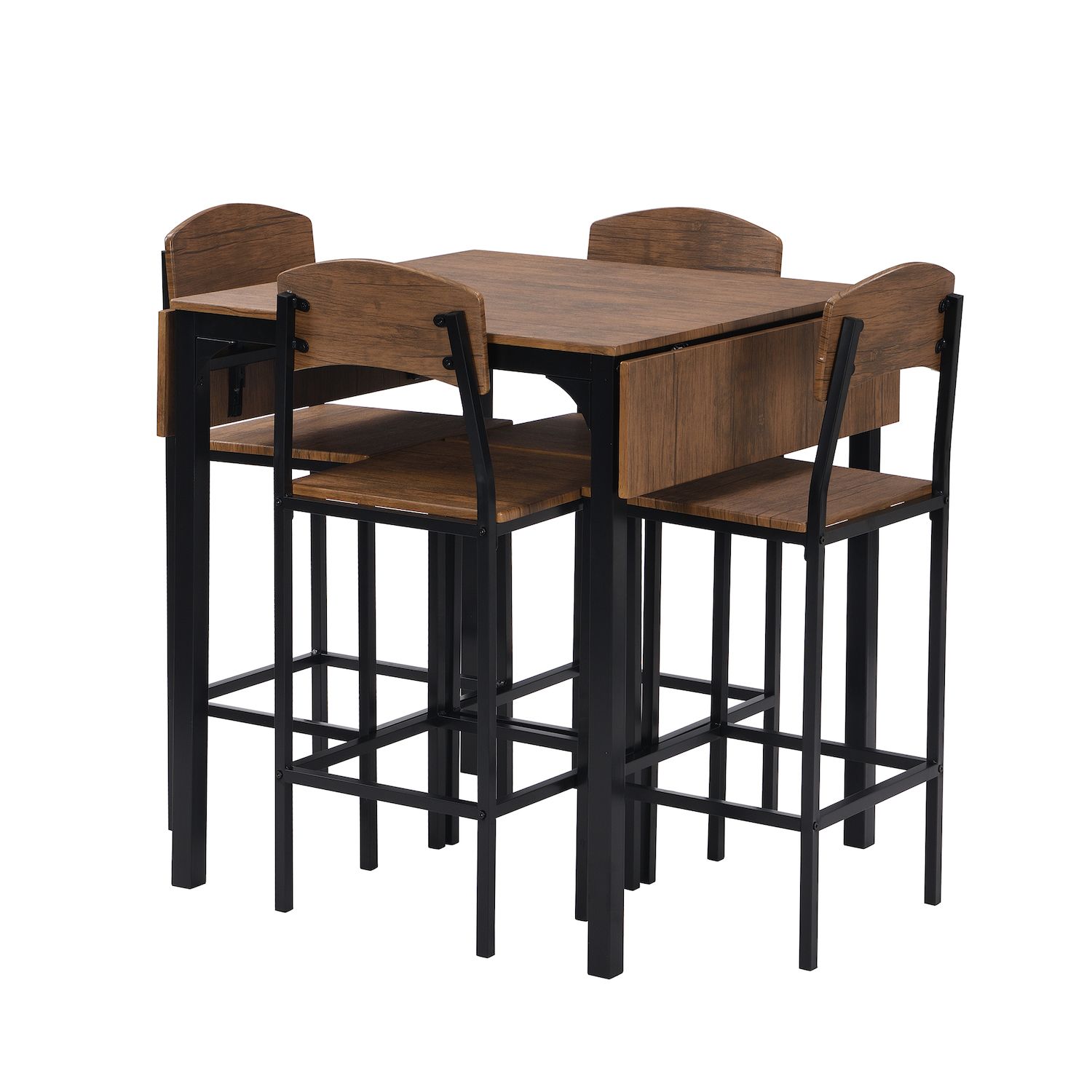 Walsport Round Dining Table Set For 2 - Wood Tabletop With Strong Metal Frame, Modern Kitchen Dinette Set In Brown