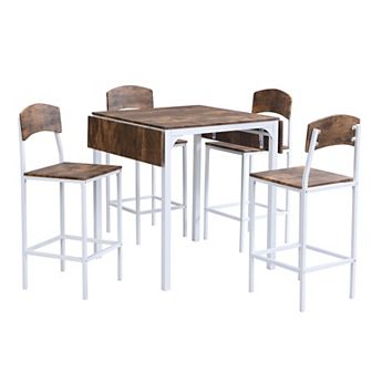 Merax Farmhouse 5 pc Counter Height Drop Leaf Dining Table Set