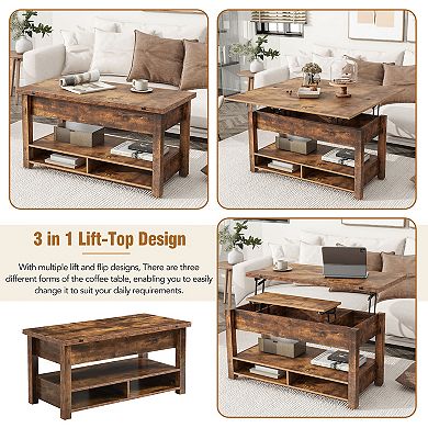 Merax Lift Top Coffee Table, Multi-functional Coffee Table With Open Shelves