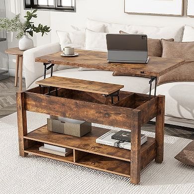 Merax Lift Top Coffee Table, Multi-functional Coffee Table With Open Shelves