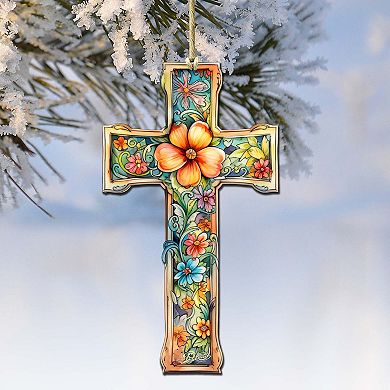 Blossom Cross Wooden Ornaments Set Of 2 By G. Debrekht