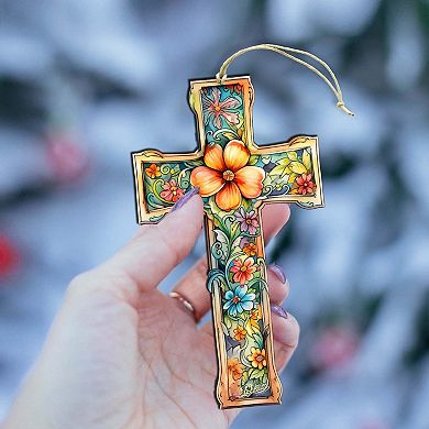 Blossom Cross Wooden Ornaments Set Of 2 By G. Debrekht