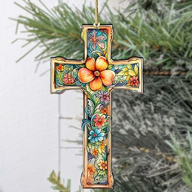 Blossom Cross Wooden Ornaments Set Of 2 By G. Debrekht