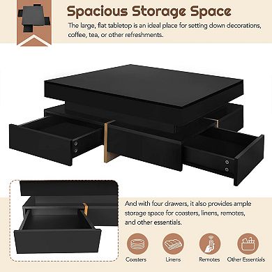 Merax Modern High Gloss Coffee Table With 4 Drawers, Multi-storage Square Cocktail Tea Table