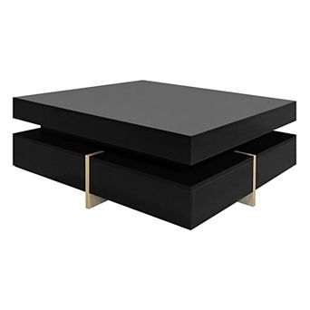 Merax Modern High Gloss Coffee Table With 4 Drawers, Multi-storage Square Cocktail Tea Table