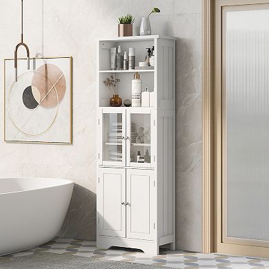 Merax Tall Storage Cabinet With Shelves And Doors For Bathroom